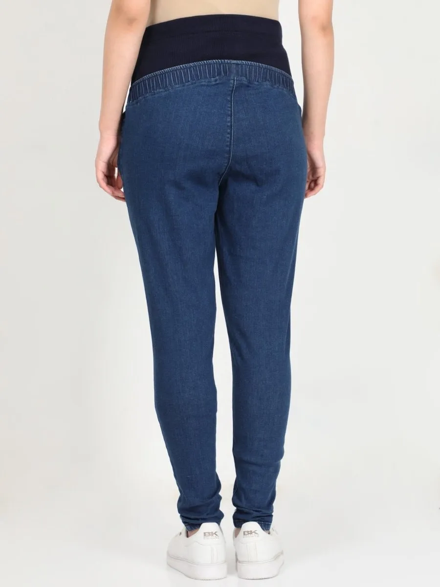 Elasticated Waist Paneled Maternity Denims with Belly Support