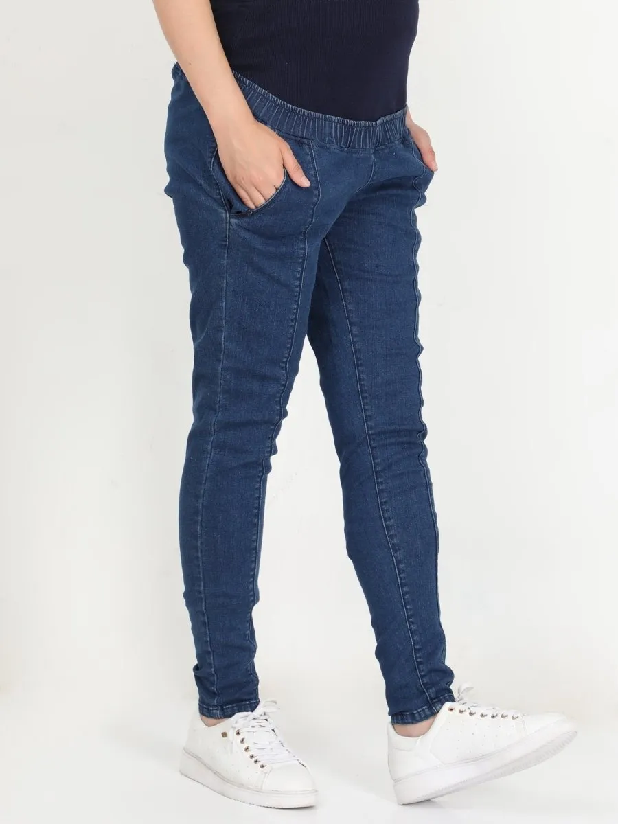 Elasticated Waist Paneled Maternity Denims with Belly Support