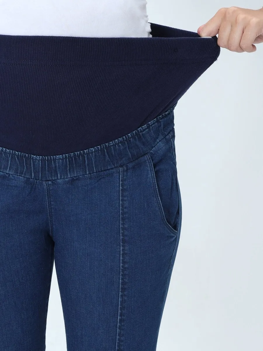 Elasticated Waist Paneled Maternity Denims with Belly Support