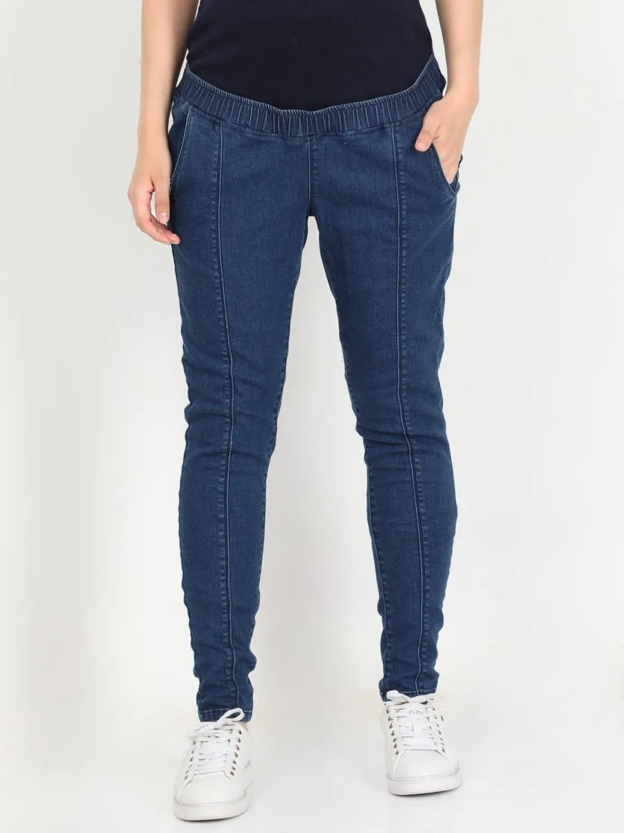 Elasticated Waist Paneled Maternity Denims with Belly Support