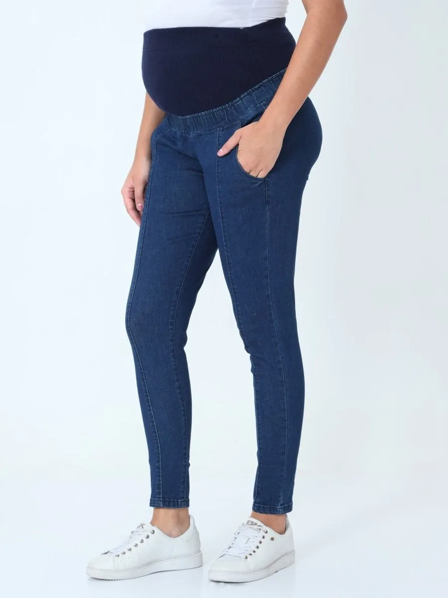 Elasticated Waist Paneled Maternity Denims with Belly Support