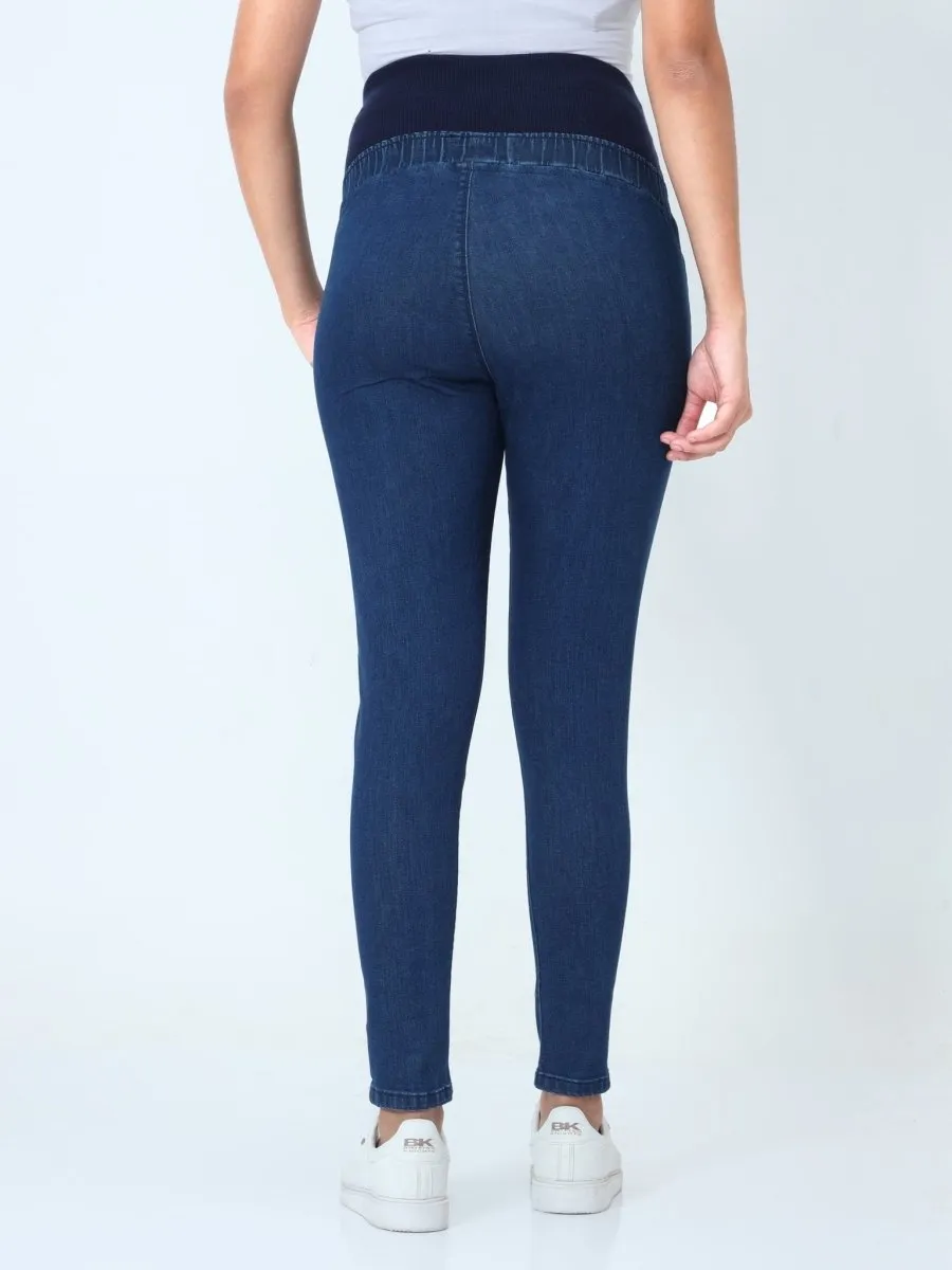 Elasticated Waist Paneled Maternity Denims with Belly Support