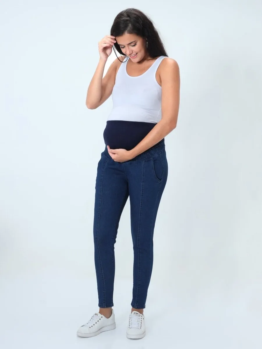 Elasticated Waist Paneled Maternity Denims with Belly Support