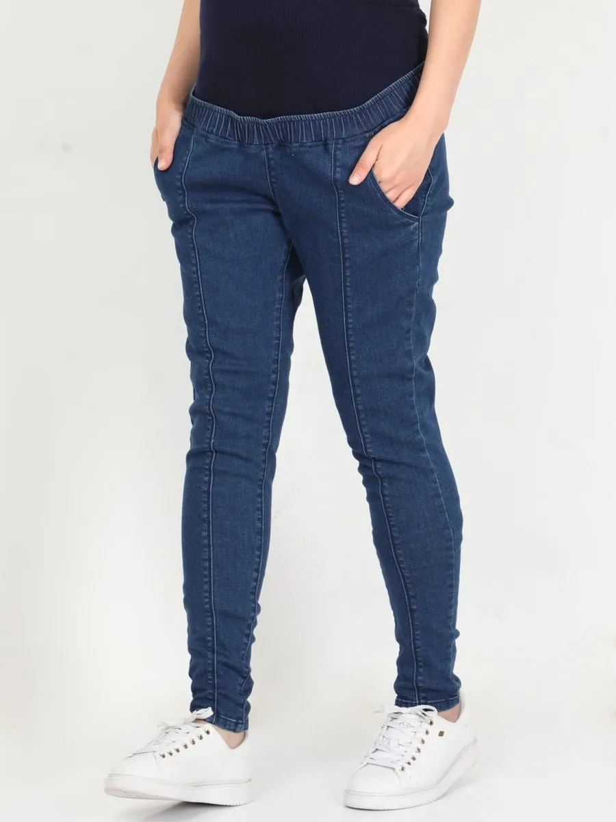 Elasticated Waist Paneled Maternity Denims with Belly Support