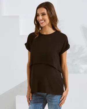 Everyday Nursing Tee with Discreet Front Panel Access In Black