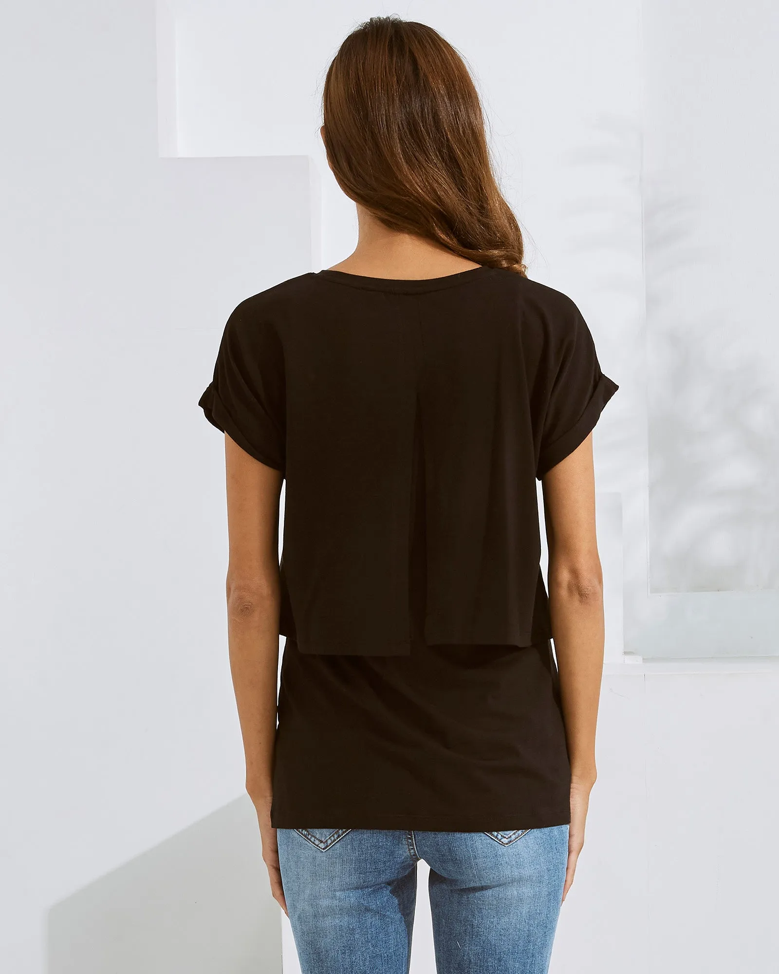 Everyday Nursing Tee with Discreet Front Panel Access In Black