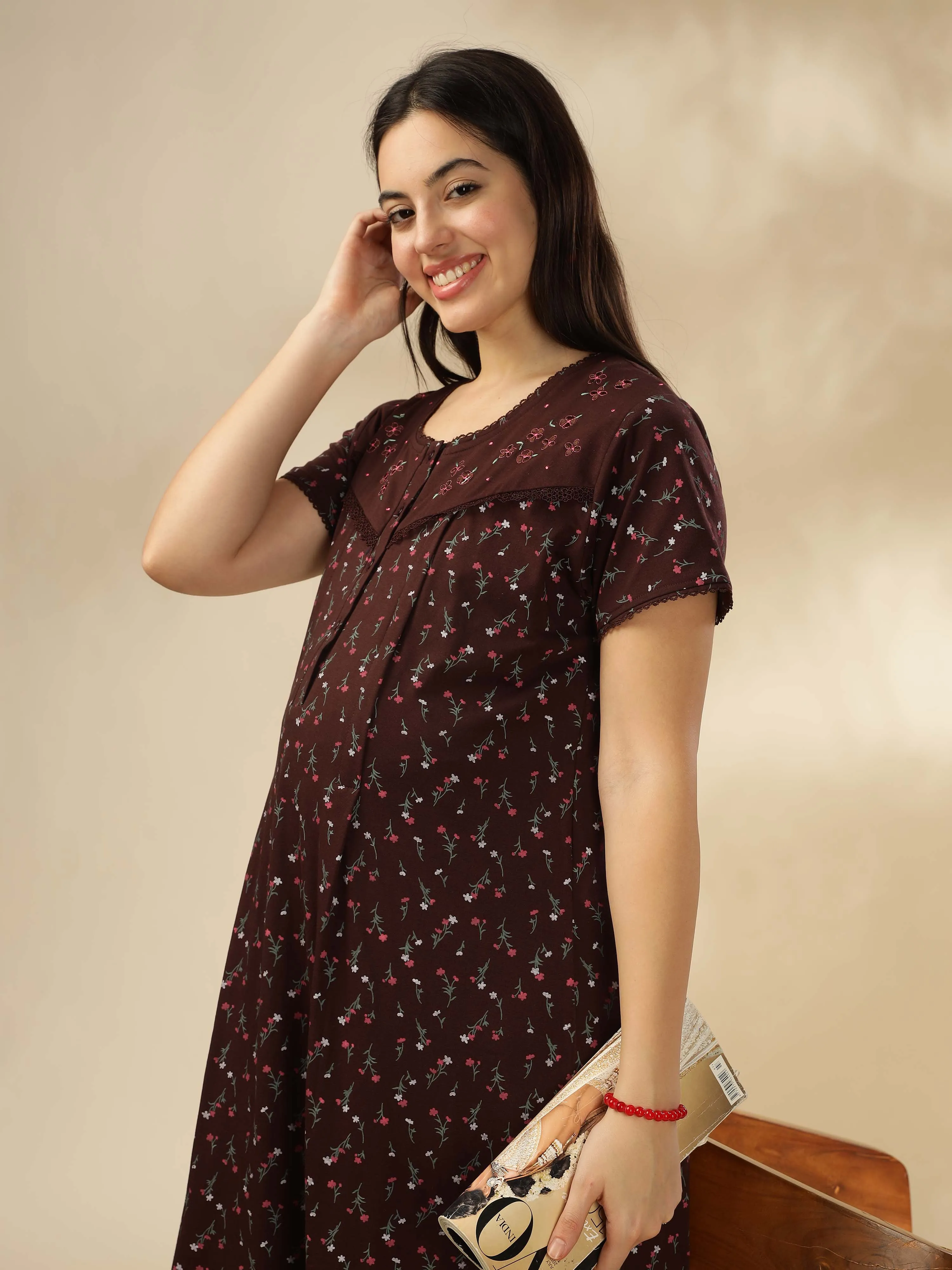 Experience comfort in our Chocolate Maternity Maxi Nightdress