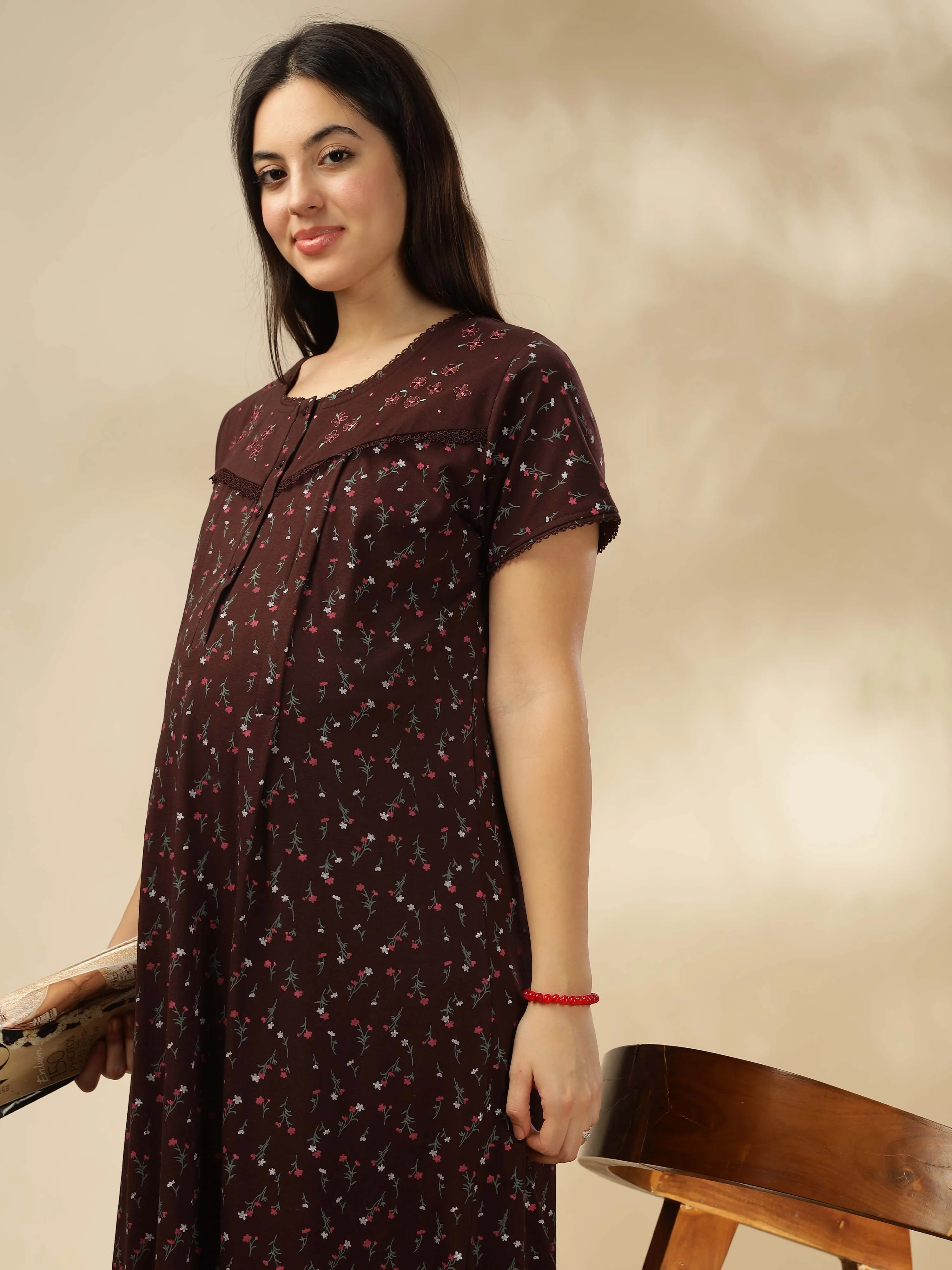 Experience comfort in our Chocolate Maternity Maxi Nightdress