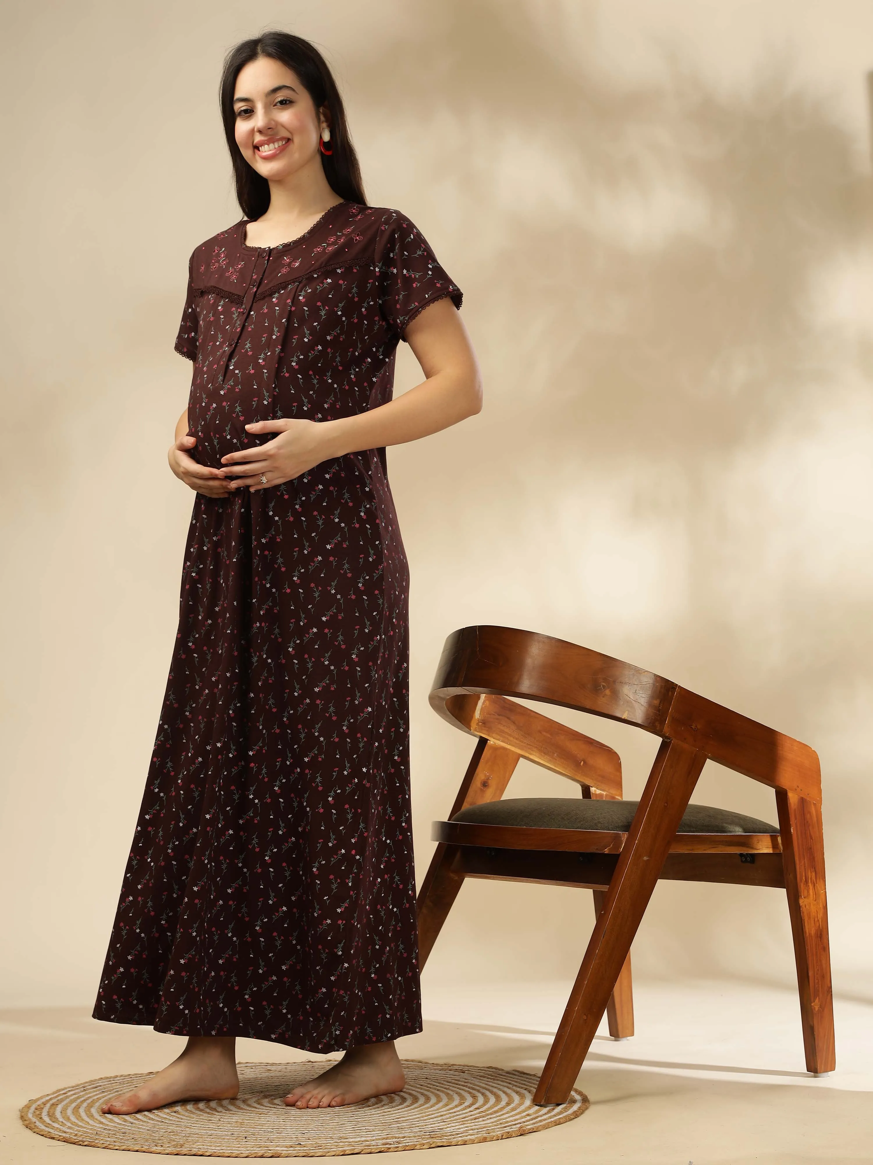 Experience comfort in our Chocolate Maternity Maxi Nightdress