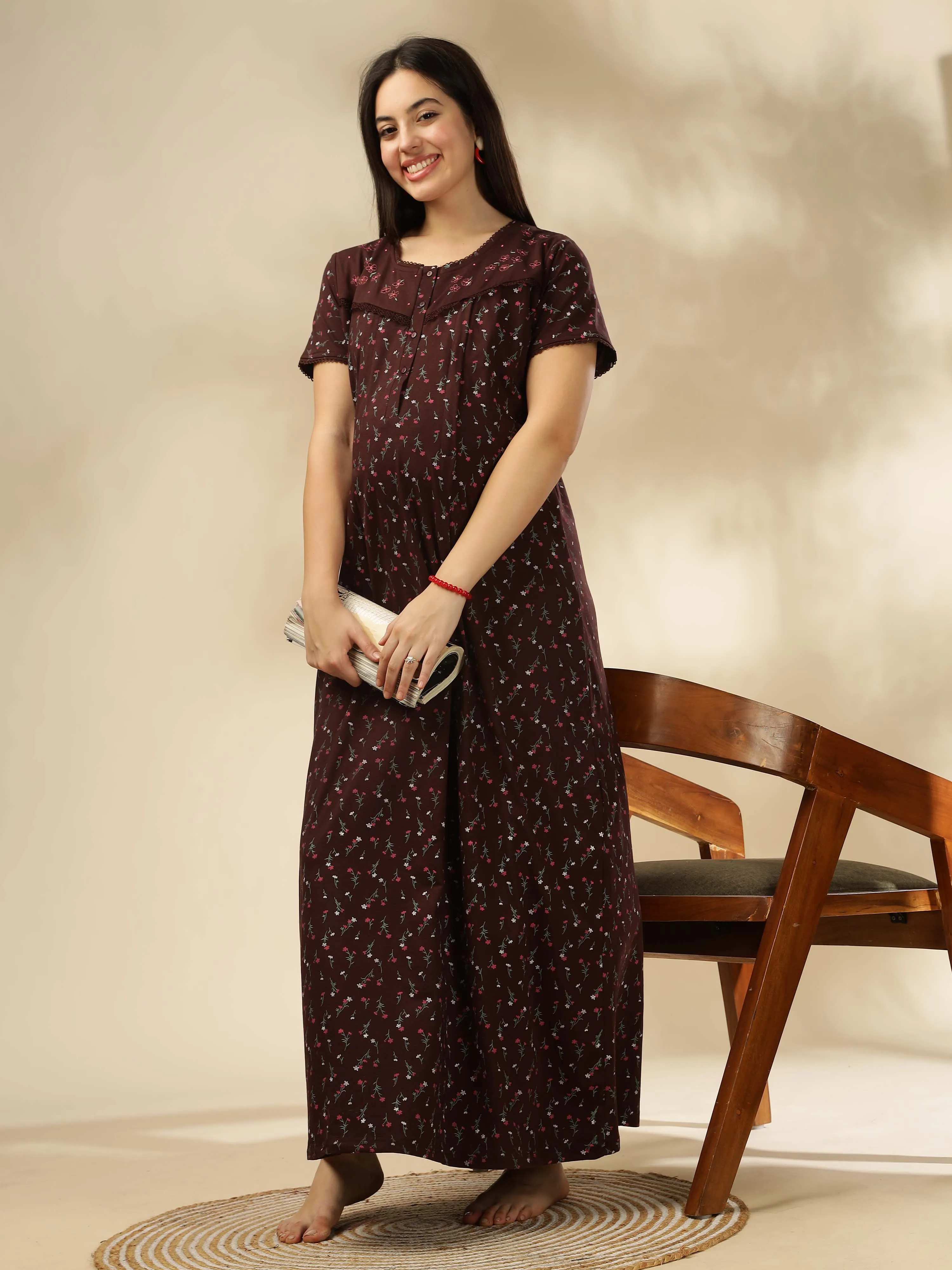 Experience comfort in our Chocolate Maternity Maxi Nightdress