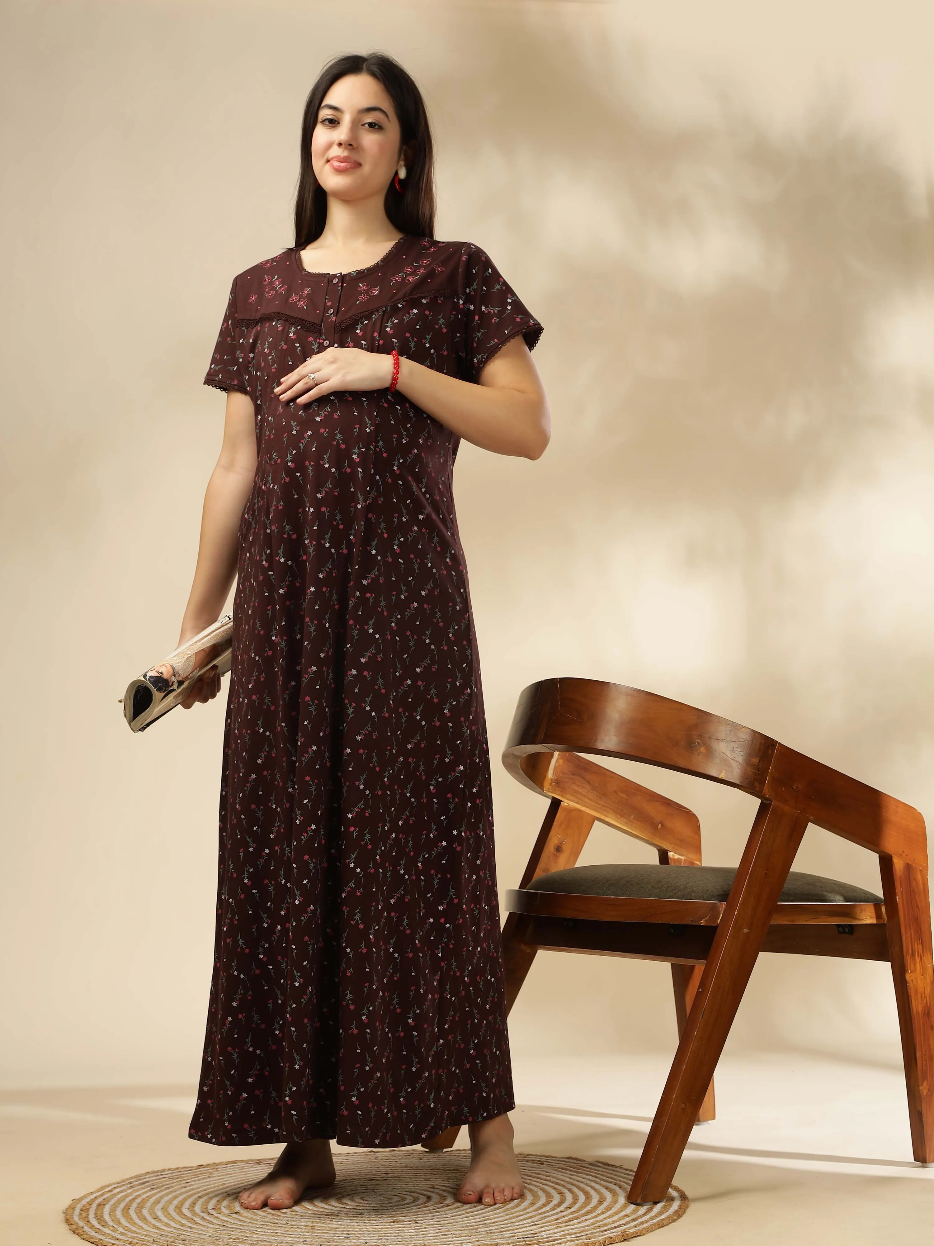 Experience comfort in our Chocolate Maternity Maxi Nightdress