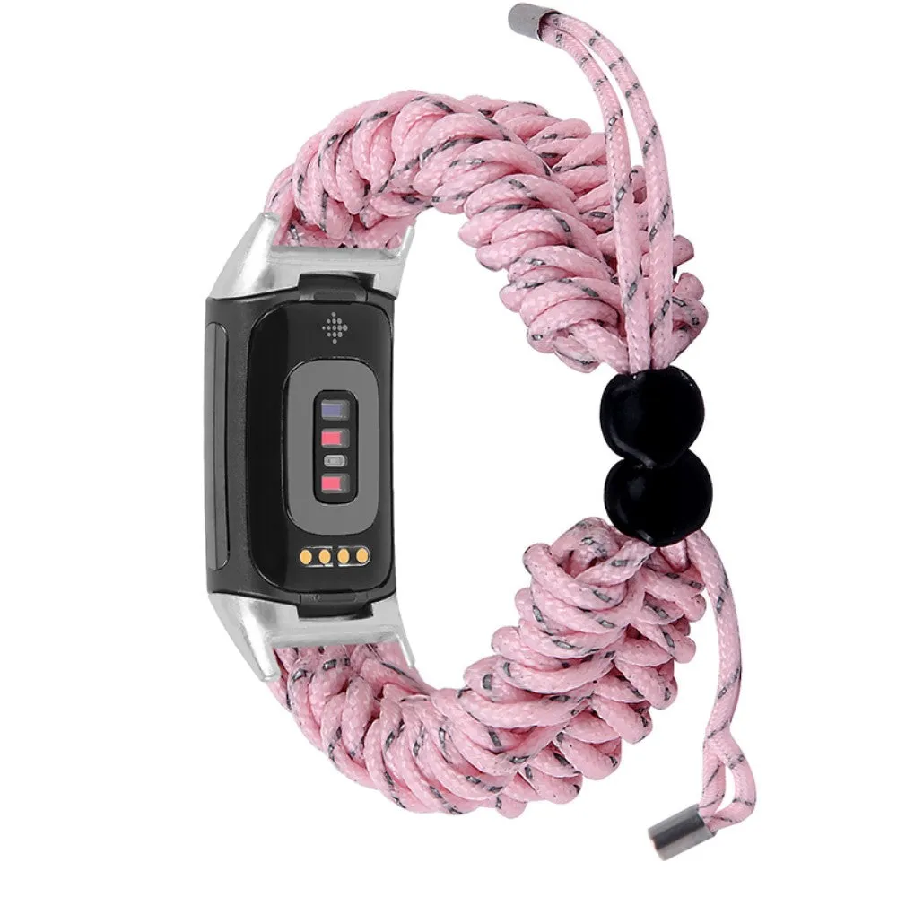 Fitbit Charge 5 elastic nylon watch strap - Pink / Grey