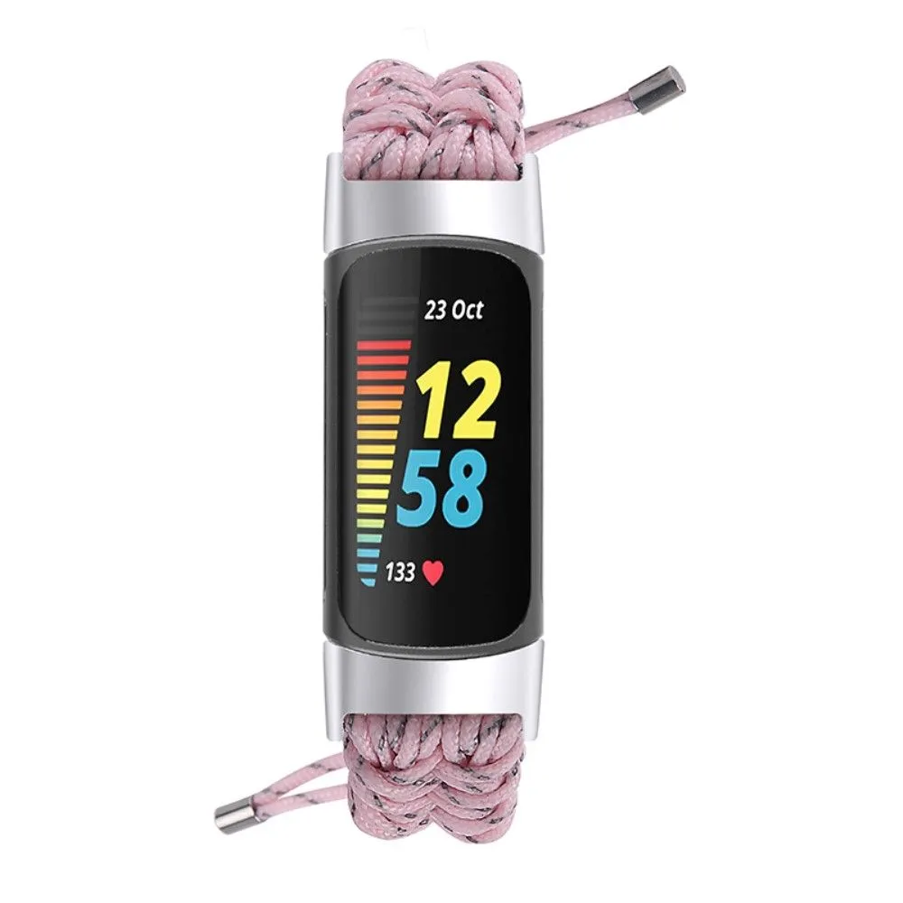 Fitbit Charge 5 elastic nylon watch strap - Pink / Grey