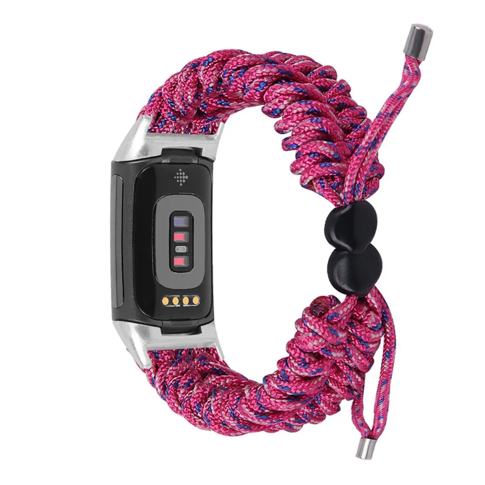 Fitbit Charge 5 elastic nylon watch strap - Rose Red / Blue