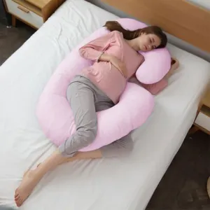 Four Seasons Pregnancy Pillow J Shaped Full Body Maternity Pillow 80x130cm Pink