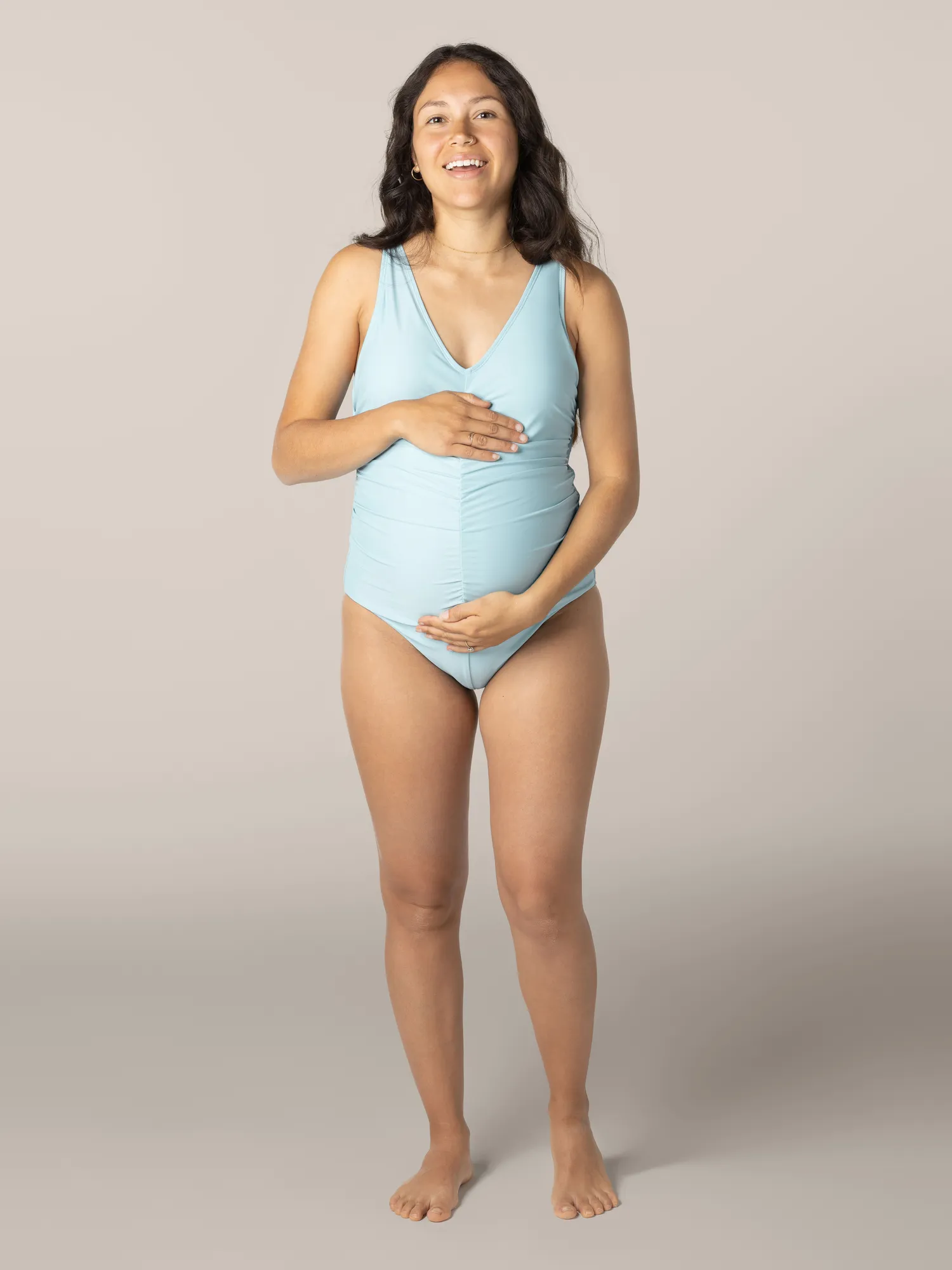 Gathered Maternity One Piece Swimsuit | Light Blue