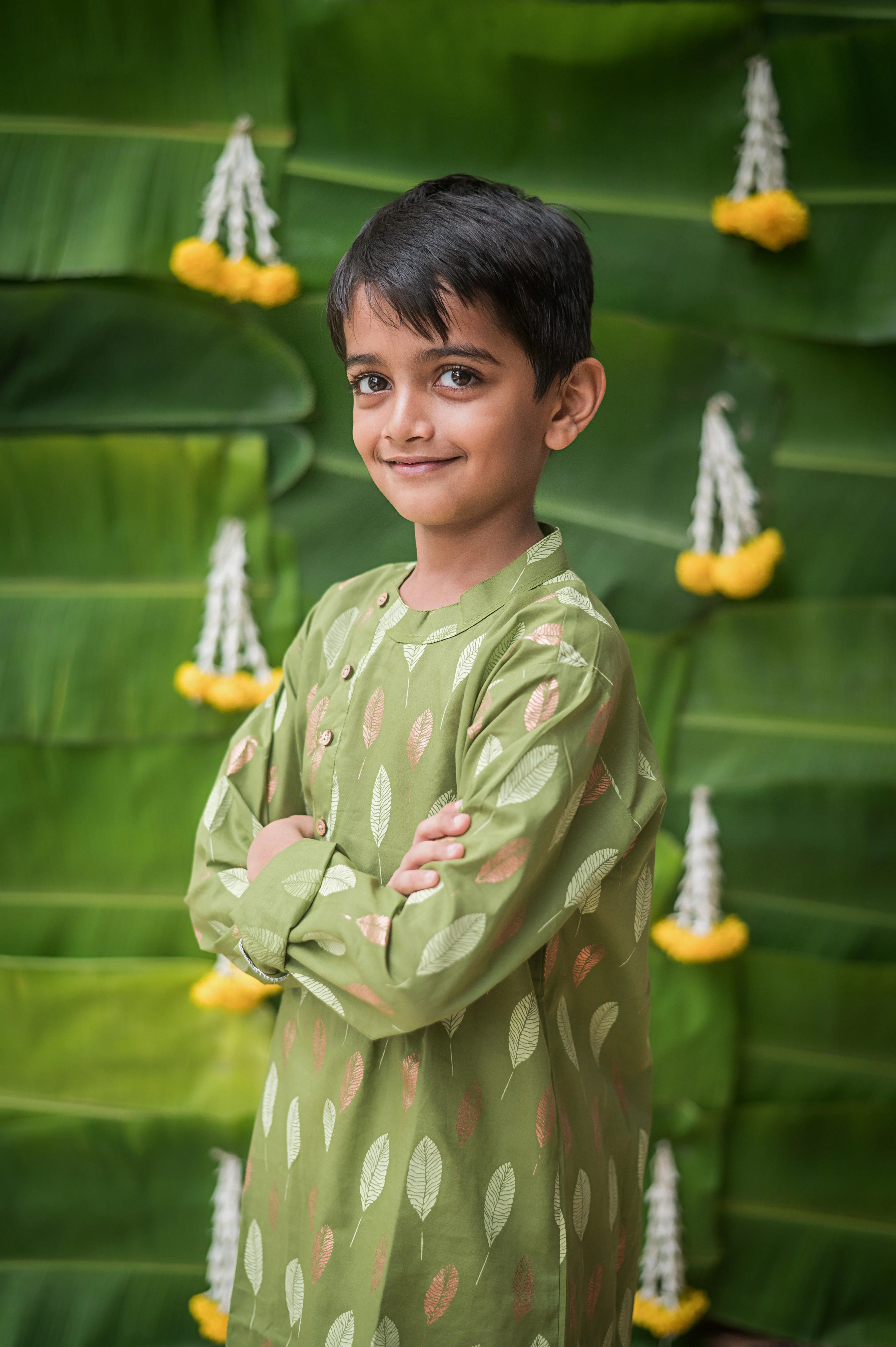 Gleaming Leaf Boys Ethnic Wear- Green