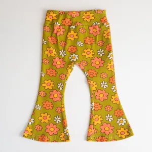 Green Flower Power Girl’s Bell Bottom Leggings