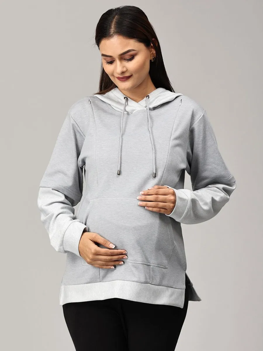 Grey Dawn Stripe Maternity and Nursing Hoodie