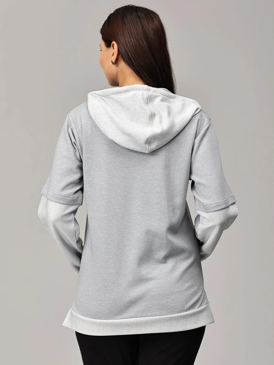 Grey Dawn Stripe Maternity and Nursing Hoodie