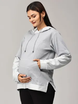 Grey Dawn Stripe Maternity and Nursing Hoodie