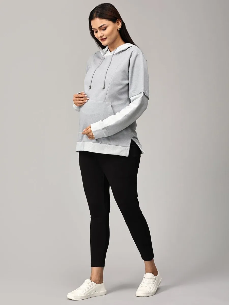 Grey Dawn Stripe Maternity and Nursing Hoodie