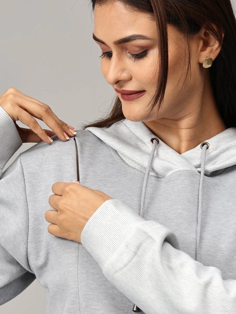 Grey Dawn Stripe Maternity and Nursing Hoodie