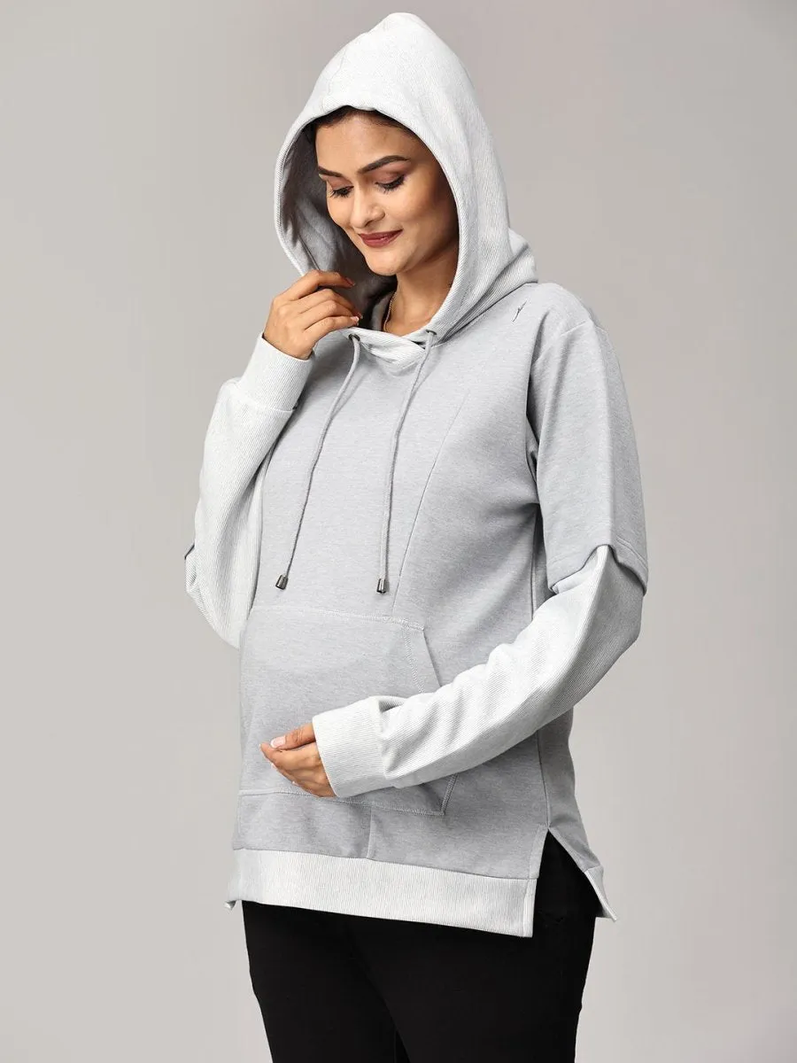 Grey Dawn Stripe Maternity and Nursing Hoodie