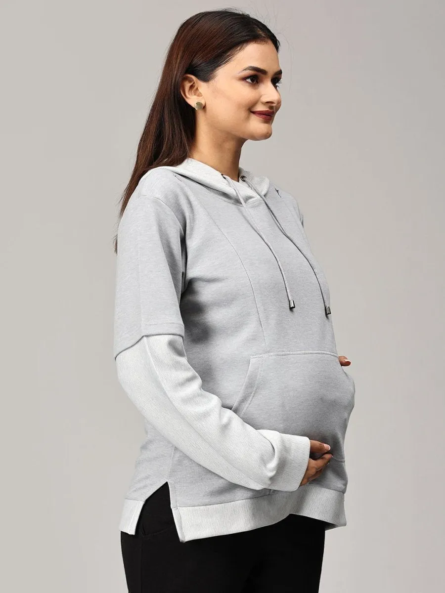 Grey Dawn Stripe Maternity and Nursing Hoodie