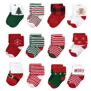 Hudson Baby Cotton Rich Newborn and Terry Socks, 12 Days Of Christmas