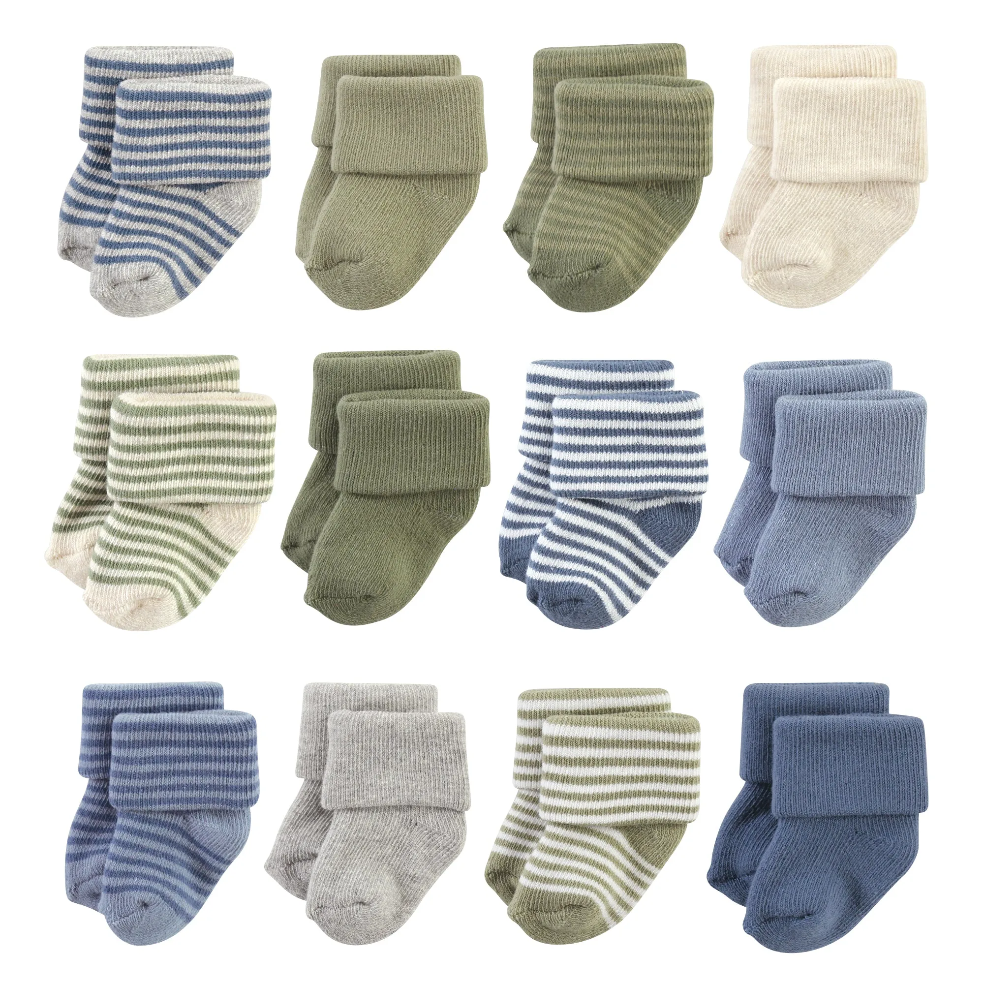 Hudson Baby Cotton Rich Newborn and Terry Socks, Blue Sage Stripe