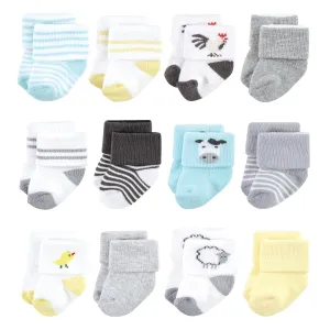 Hudson Baby Cotton Rich Newborn and Terry Socks, Farm 12-Pack