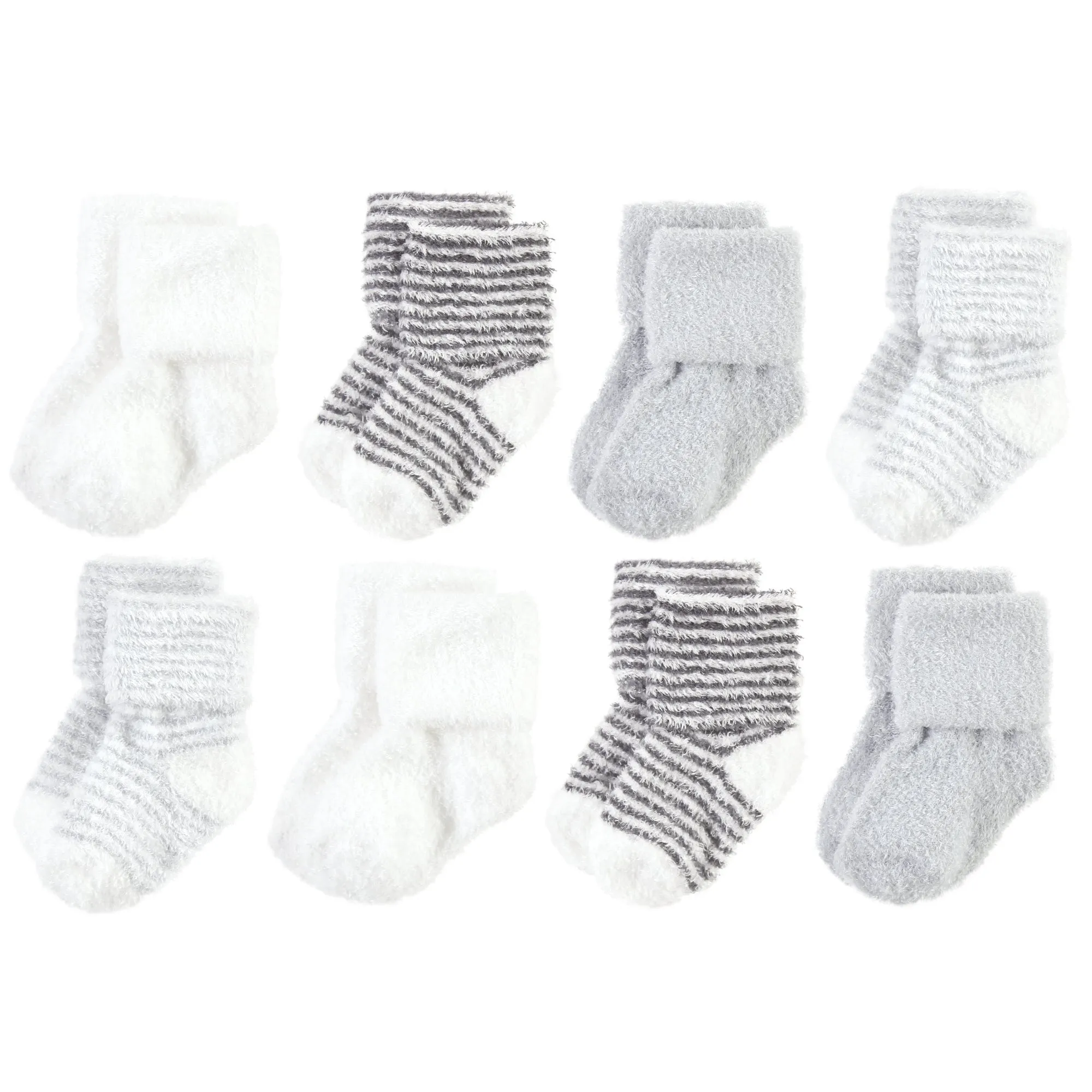 Hudson Baby Cotton Rich Newborn and Terry Socks, Gray Stripe 8 Pack