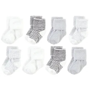 Hudson Baby Cotton Rich Newborn and Terry Socks, Gray Stripe 8 Pack