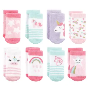 Hudson Baby Cotton Rich Newborn and Terry Socks, Multicolor Unicorn