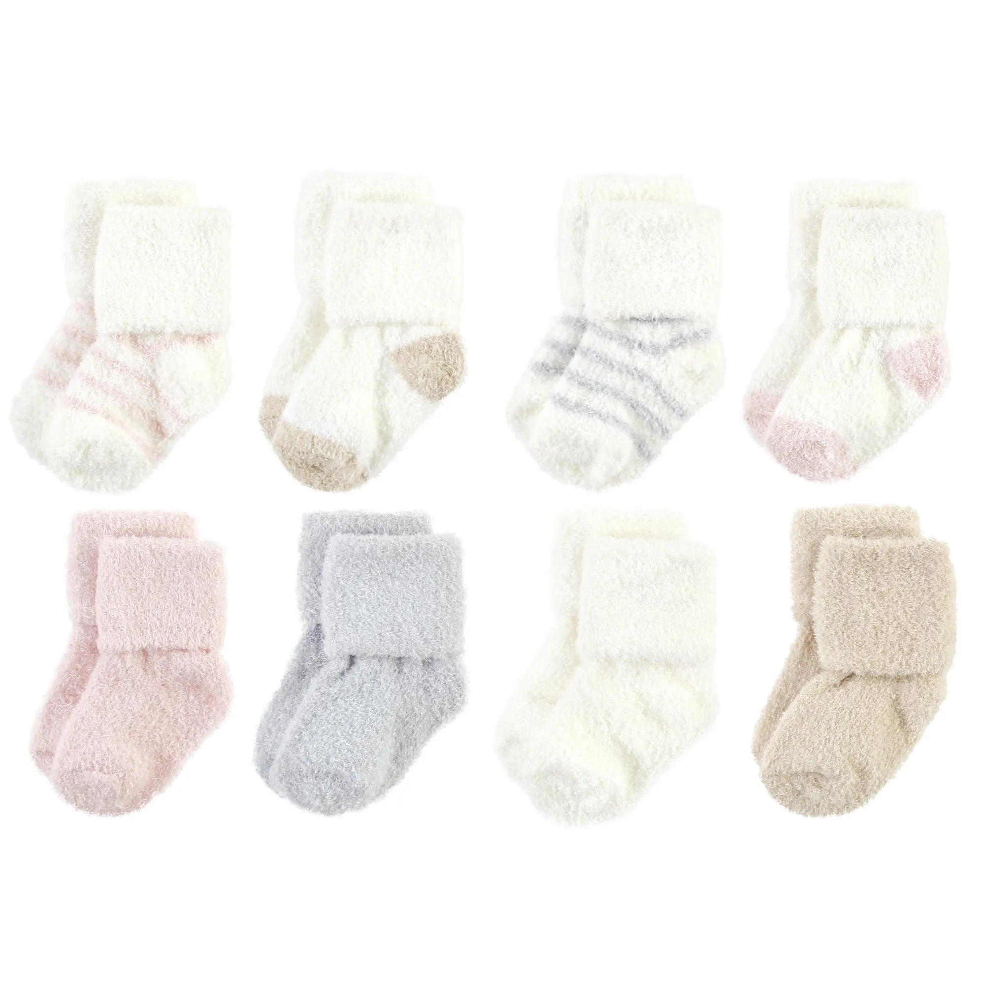 Hudson Baby Cotton Rich Newborn and Terry Socks, Pink Neutral Stripe