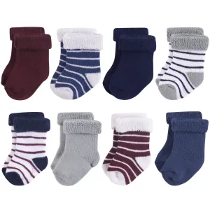 Hudson Baby Cotton Rich Newborn and Terry Socks, Stripe Boy