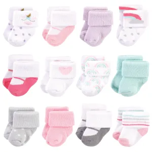 Hudson Baby Cotton Rich Newborn and Terry Socks, Unicorn