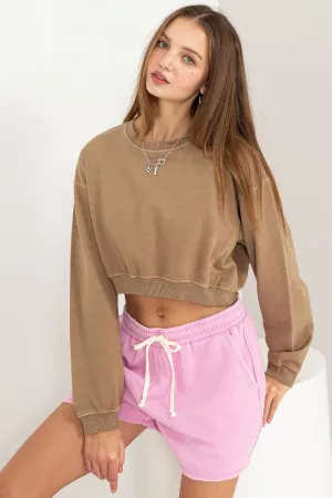 HYFVE Round Neck Long Sleeve Cropped Sweatshirt