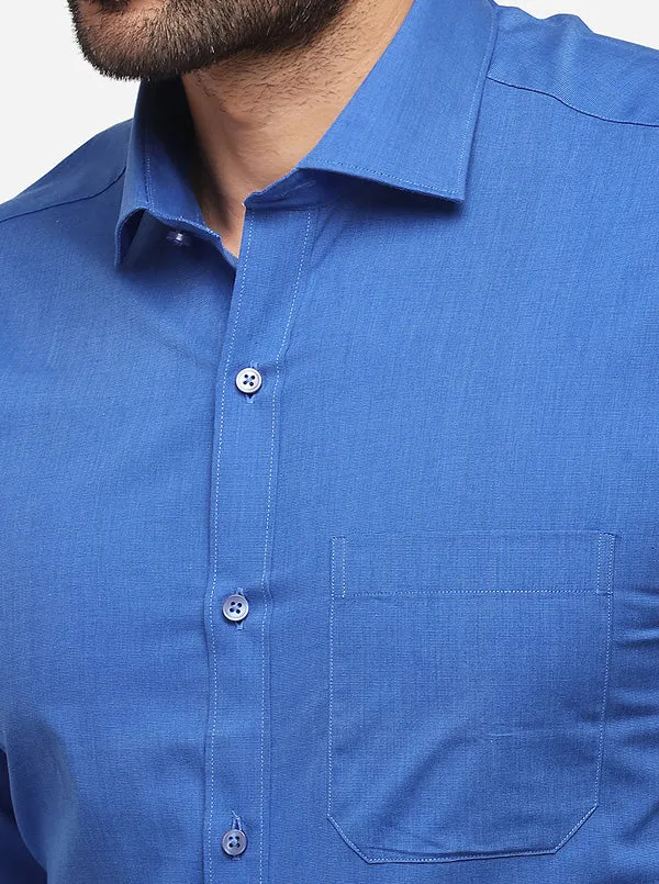 Indigo Blue Solid Regular Fit Formal Shirt | Greenfibre