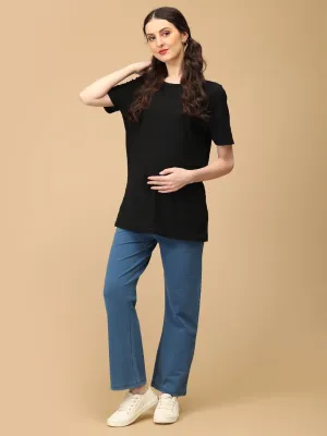 Light Blue Maternity Knit Denims With Belly Support- Lightwash