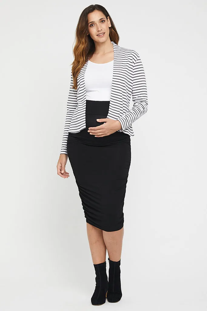 Long Ruched Maternity Skirt - Black