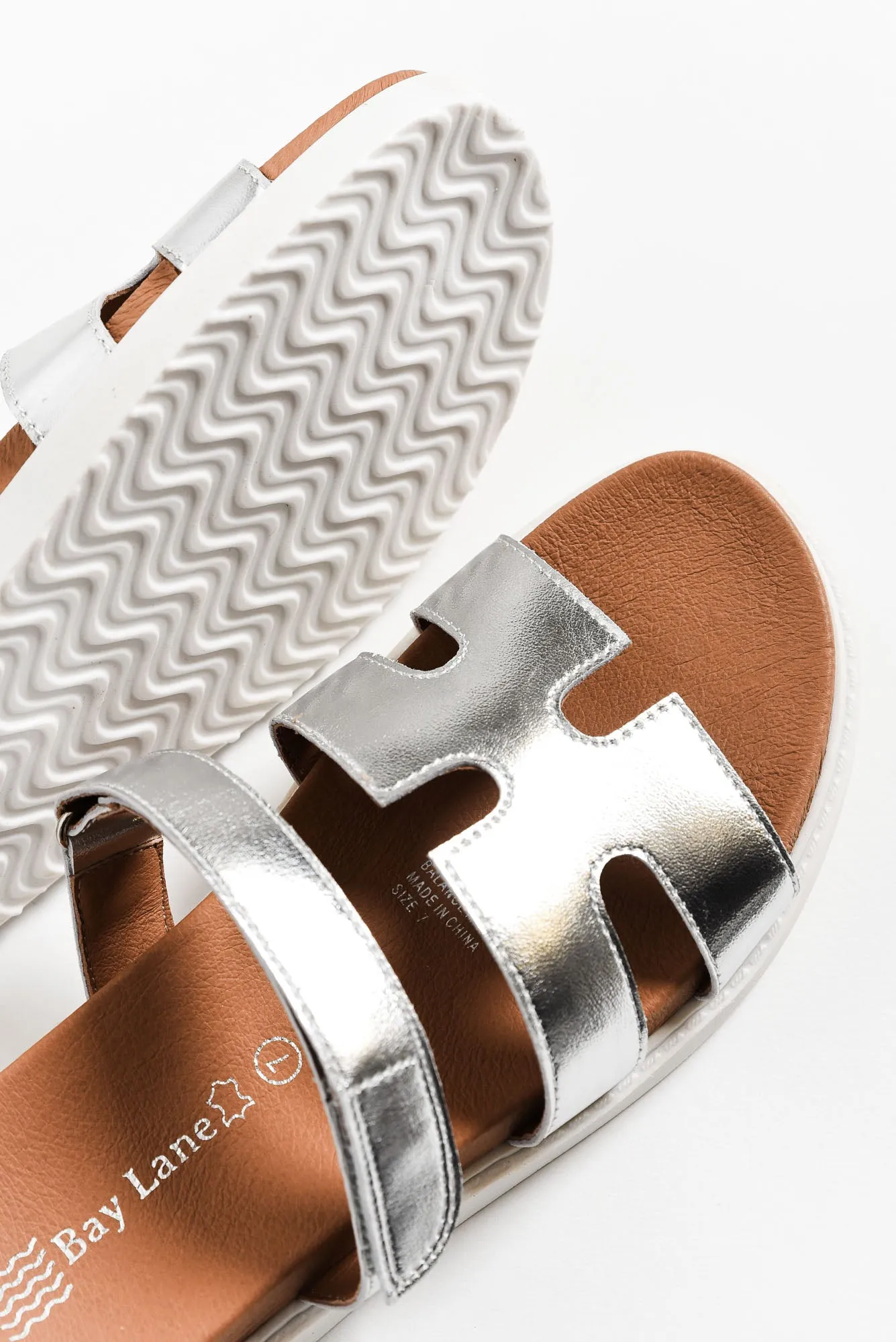 Malibu Silver Leather Velcro Slide