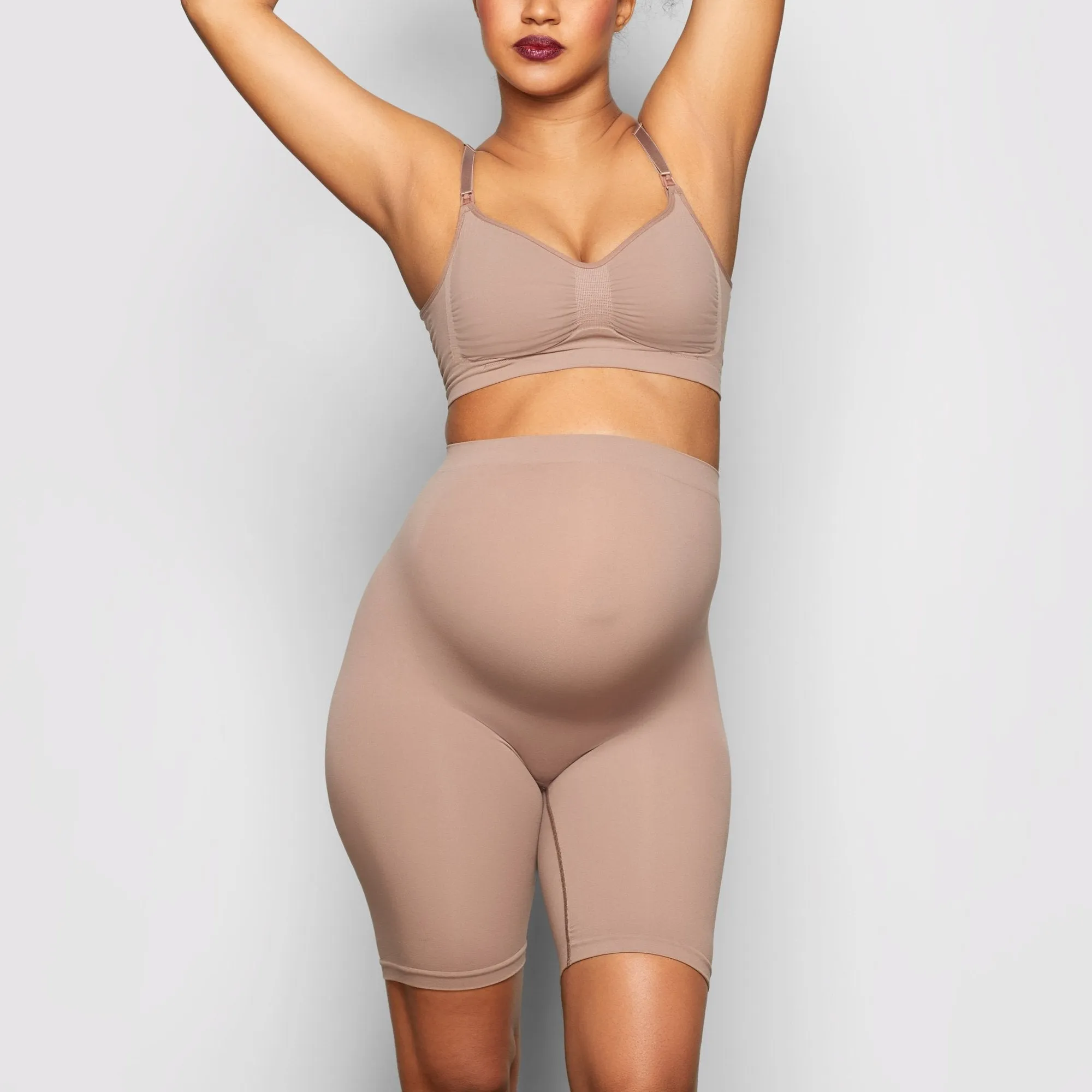 MATERNITY SCULPTING BODYSUIT MID THIGH | UMBER