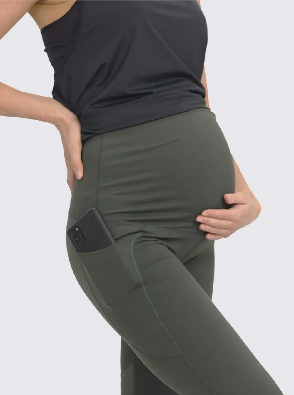 Maternity Workout 3/4 Length Legging - Khaki Green