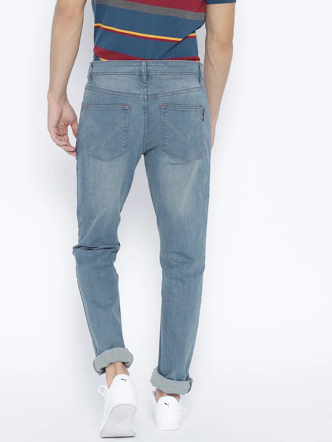 Men Blue Regular Fit Mid-Rise Clean Look Stretchable Jeans