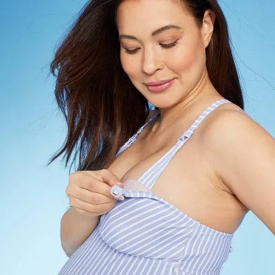 New - Candy Striper One Piece Maternity Swimsuit - Isabel Maternity by Ingrid & Isabel Blue Striped L D/DD Cup