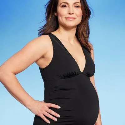 New - Isabel Maternity Deep V Neck One Piece Maternity Swimsuit, Black S