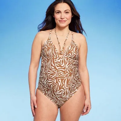 New - Multi Strap One Piece Maternity Swimsuit - Isabel Maternity by Ingrid & Isabel Brown Animal Print M