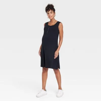 New - Sleeveless Nursing Henley Maternity Dress - Isabel Maternity by Ingrid & Isabel Black XS